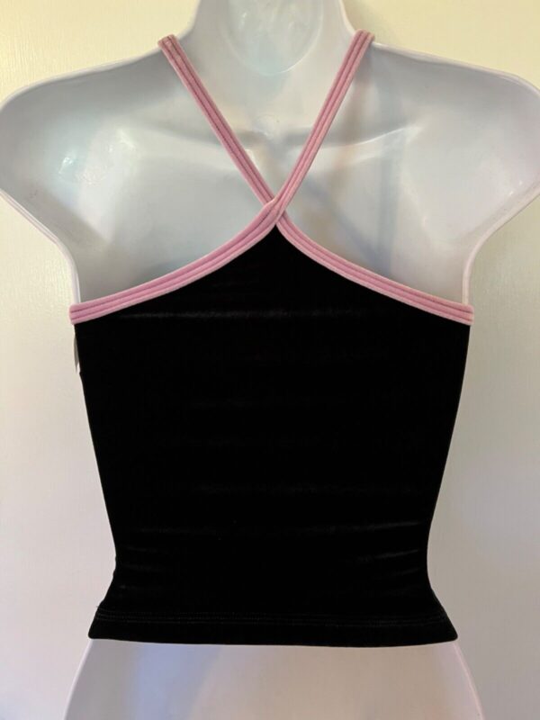 GK DANCE CHEER SKATE ADULT SMALL BLACK VELVET PINK STRAP HALTER TOP Sz AS NWT! - Image 5