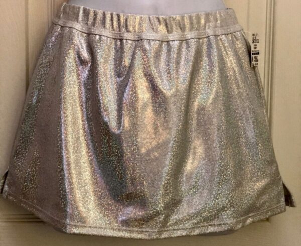 GK ELITE CHEER SKIRT ADULT MEDIUM WHITE HOLOGRAM SCHOOL FIT AM NWT!