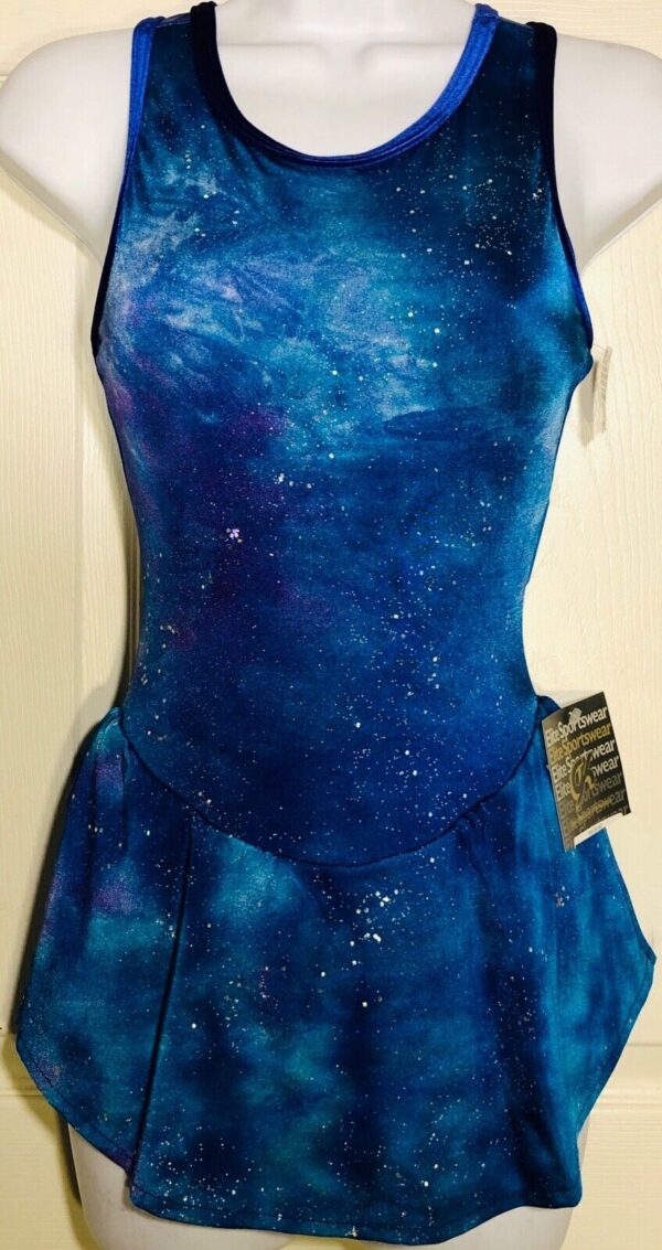 GK ICE FIGURE SKATE LADIES SMALL MIDNIGHT BLUE FOIL PRINT TANK DRESS AS NWT!