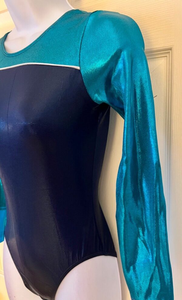 GK LgSLV LADIES SMALL NAVY TURQUOISE MYSTIQUE GYMNASTICS DANCE LEOTARD Sz AS NWT - Image 4