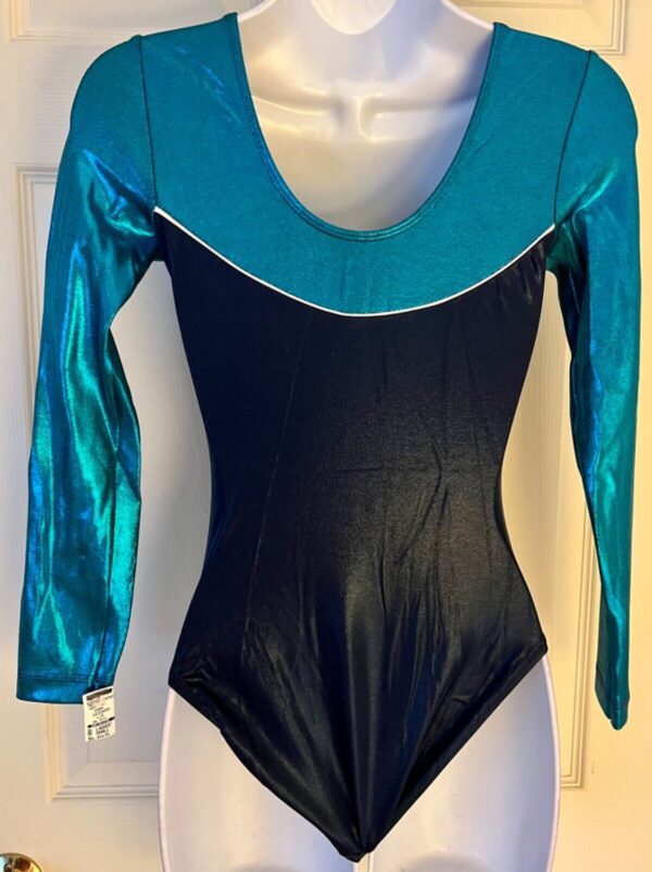 GK LgSLV LADIES SMALL NAVY TURQUOISE MYSTIQUE GYMNASTICS DANCE LEOTARD Sz AS NWT - Image 5