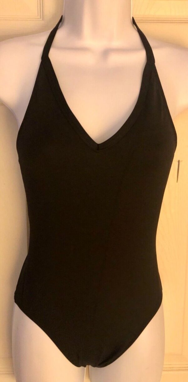 GK DANCE JAZZ LADIES SMALL BLACK SYLKTECH HALTER GYMNASTICS CHEER LEOTARD Sz AS