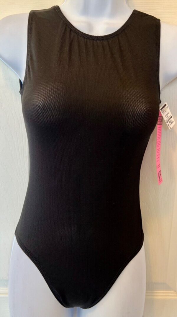 GK BLACK MESH LADIES X-SMALL NYLON/SPANDEX GYMNASTICS DANCE TANK LEOTARD Sz AXS