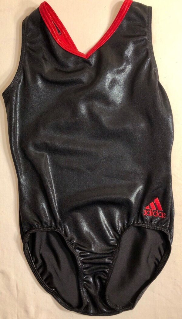 NWT! ADIDAS TANK BLACK FOIL RED TECHMESH GYMNASTIC DANCE GK LEOTARD Sz CHILD L