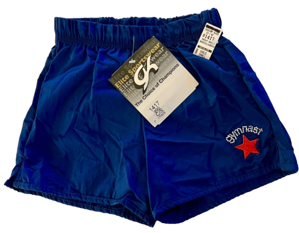 GK NAVY BOXERS GIRLS SMALL NYLON JEWELED â€œGYMNASTâ€ RED STAR APPLIQUE LOUNGE SZ S