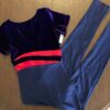 GK ICE SKATE ADULT SMALL SSLV PLUM VELVT NAVY COTTON/LYCR FOIL DANCE UNITARD AS - Image 9