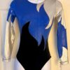 GK BLUE SILVER FOIL ADULT SMALL LgSLV BLACK VELVET GYMNASTIC DANCE LEOTARD Sz AS