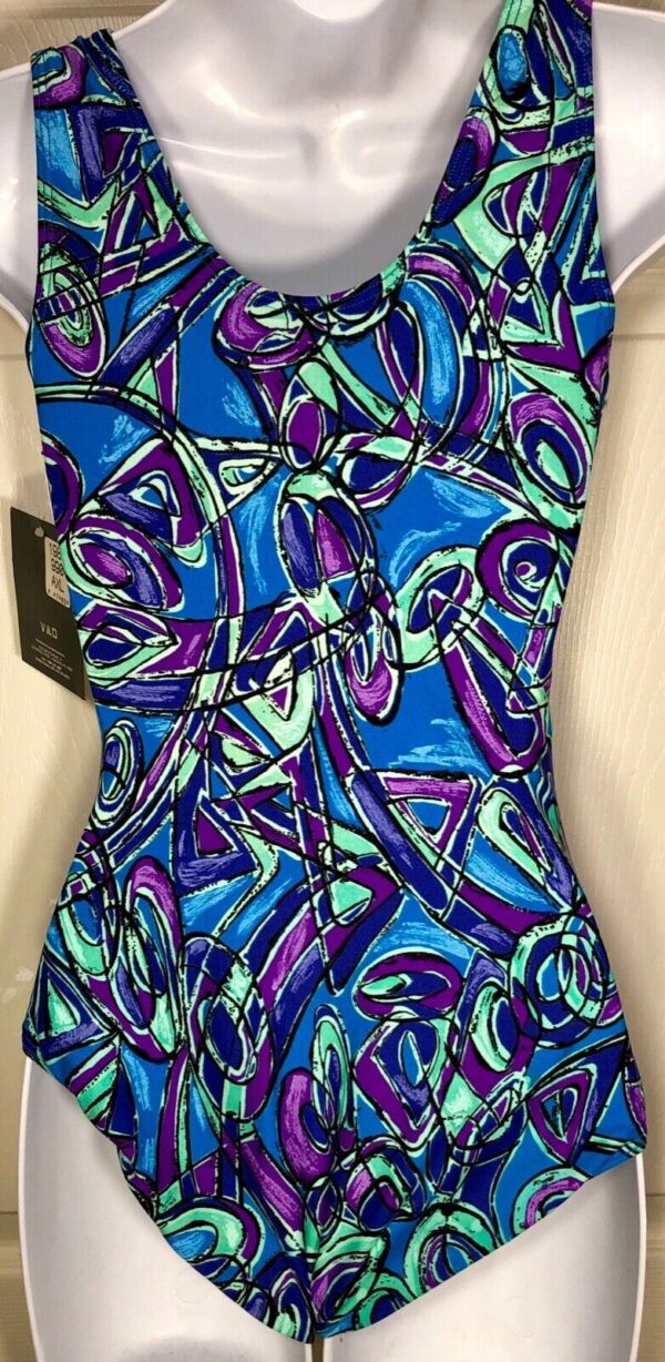 GK LADIES X-LARGE GYMNASTIC DANCE TANK LEOTARD ABSTRACT PRINT SIZE ADULT XL - Image 2