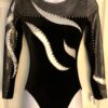 GK LgSLV LADIES SMALL BLACK VELVET GLITTER MESH JA GYMNAST DANCE LEOTARD Sz AS