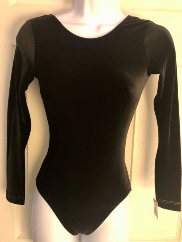 GK ELITE LgSLV LADIES X-SMALL CLASSIC BLACK VELVET GYMNASTICS DANCE LEOTARD AXS