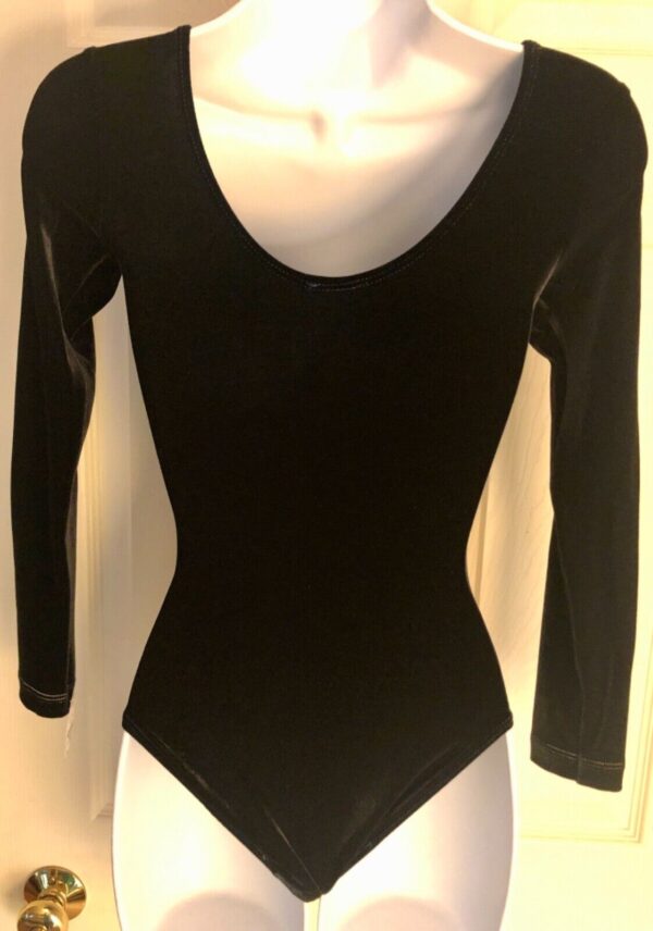 GK ELITE LgSLV LADIES X-SMALL CLASSIC BLACK VELVET GYMNASTICS DANCE LEOTARD AXS - Image 4