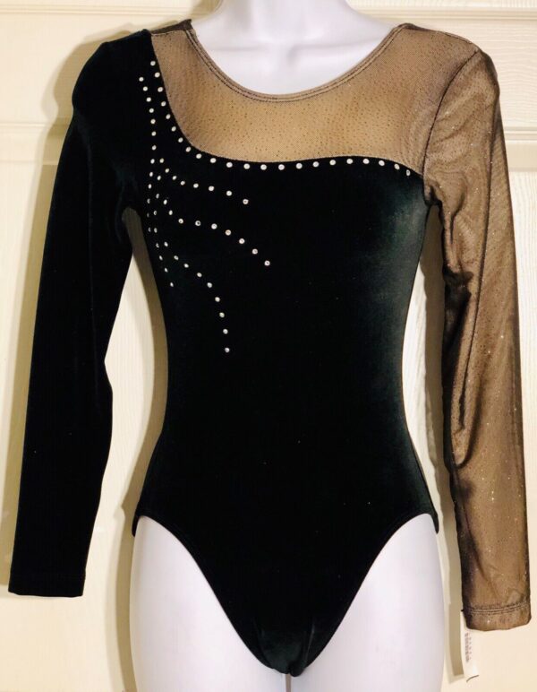 GK ELITE LgS BLACK VELVET SPARKLE MESH GYMNASTIC LEOTARD AS