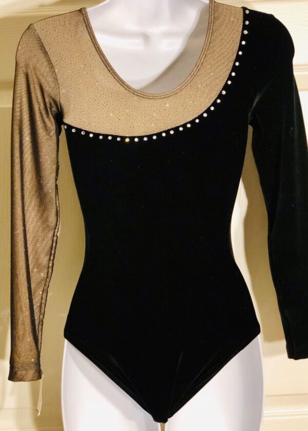 GK ELITE LgS BLACK VELVET SPARKLE MESH GYMNASTIC LEOTARD AS - Image 3