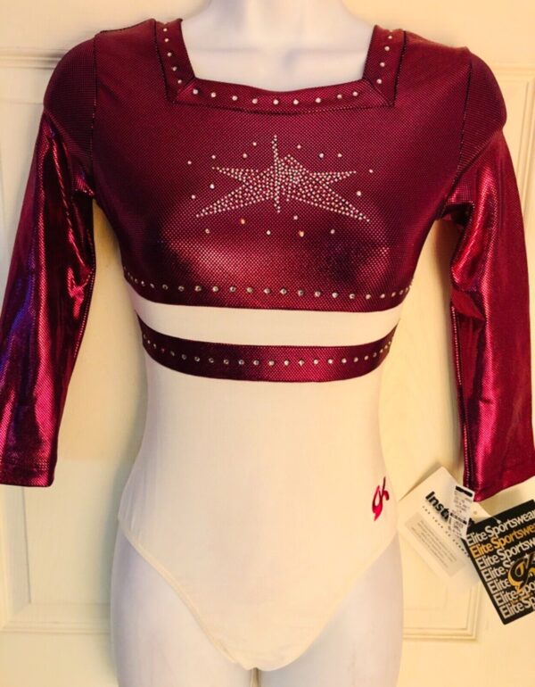 GK ELDERBERRY WHITE IRIDESCENT ADULT SMALL 3/4SLV JA GYMNAST DANCE LEOTARD Sz AS