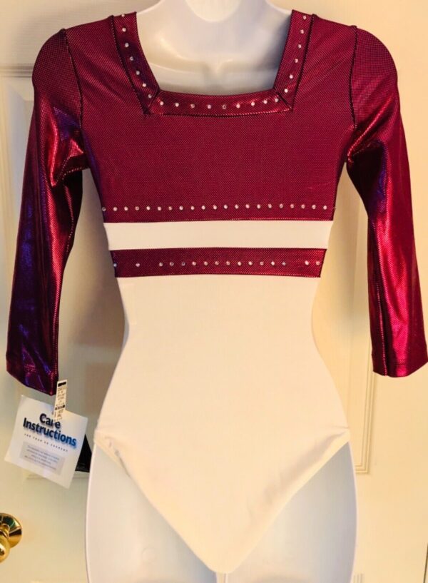 GK ELDERBERRY WHITE IRIDESCENT ADULT SMALL 3/4SLV JA GYMNAST DANCE LEOTARD Sz AS - Image 7