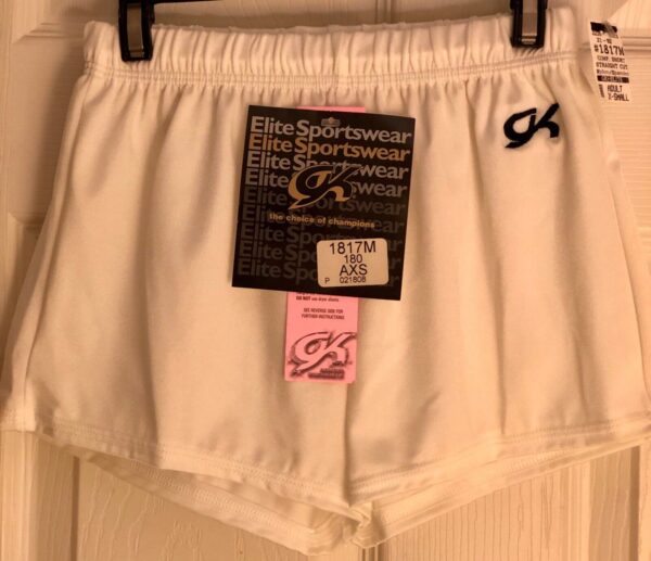 GK MENS X-SMALL #1817 COMPETITION SHORTS WHITE N/S GYMNASTIC RUNNING GYM AXS NWT