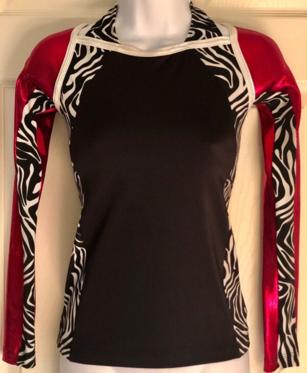 GK ELITE L/S FULL FULL LENGTH CHEER TOP ADULT SMALL HALTER STYLE ZEBRA PRINT AS