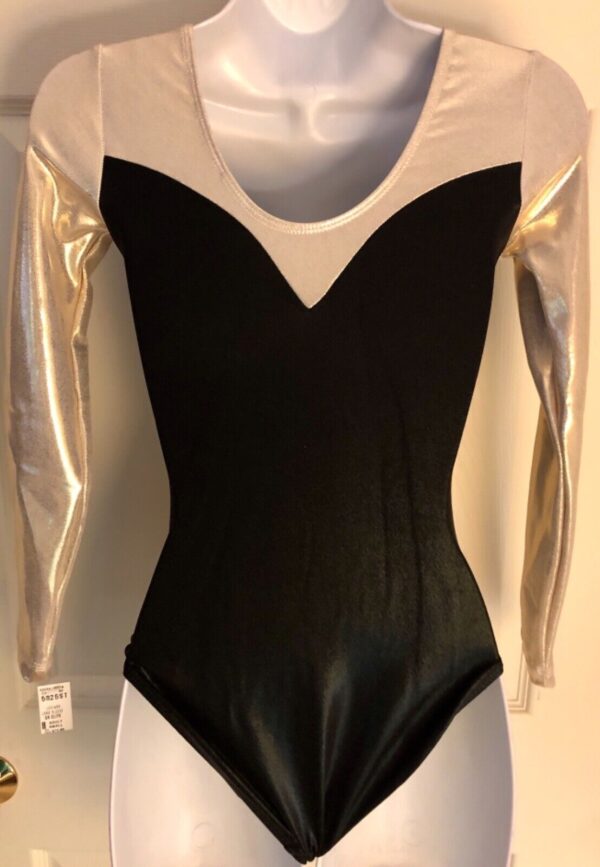 GK LgSLV LADIES SMALL GOLD BLACK MERLOT MYSTIQUE GYMNASTICS DANCE LEOTARD Sz AS - Image 6