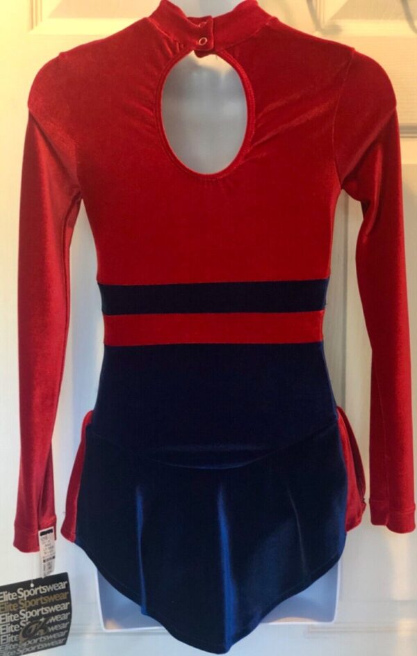 GK LgSLV RED BLUE VELVET CHILD LARGE TURTLENECK KEYHOLE FIGURE SKATE DRESS CL - Image 2