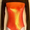 GK Elite ORANGE FOIL BLACK MESH LgS Gymnastic Dance Leotard AS