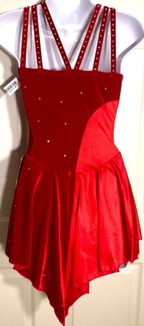 GK FIGURE SKATE DRESS ADULT SMALL RED HALTER VELVET NYLON/SPANDEX HALTER JA AS - Image 2