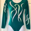 GK LgSLV GREEN VELVET ADULT SMALL PINK GREEN FOIL JA RIBBONS GYMNASTS LEOTARD AS