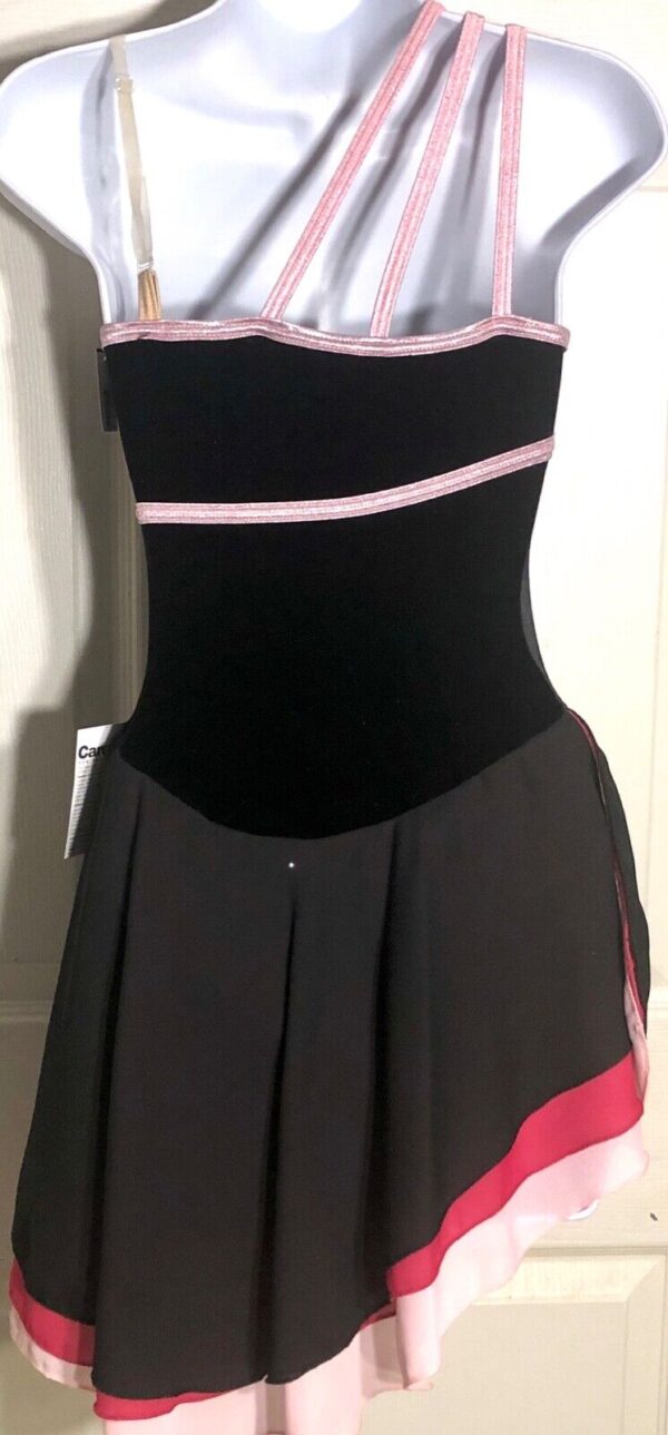 GK ICE SKATE DANCE DRESS ADULT SMALL BLACK VELVET ASYM 3-LAYER SKIRT FOIL AS - Image 3