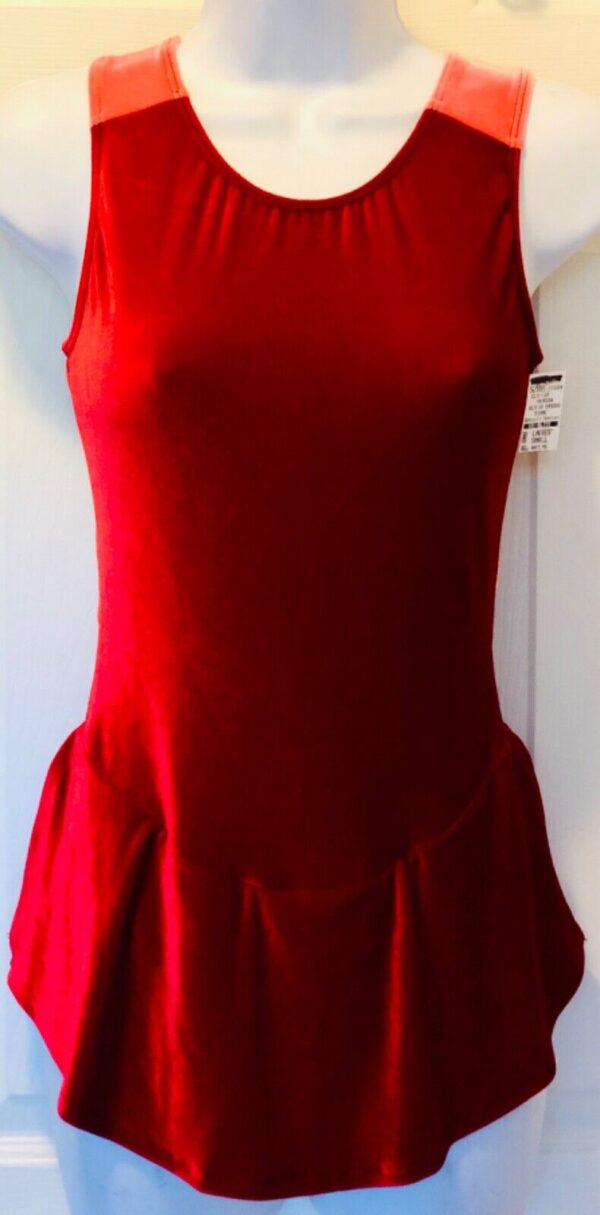 GK RED & CORAL VELVET LADIES SMALL TANK RACERBACK ICE FIGURE SKATE DRESS Sz AS