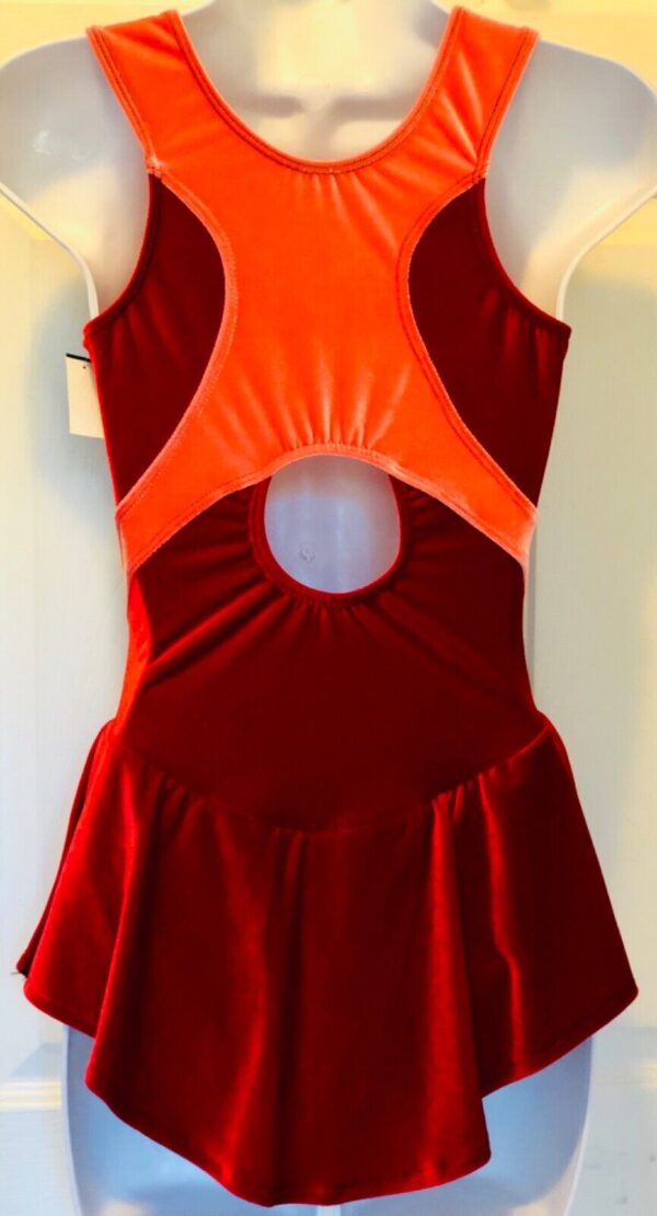 GK RED & CORAL VELVET LADIES SMALL TANK RACERBACK ICE FIGURE SKATE DRESS Sz AS - Image 6