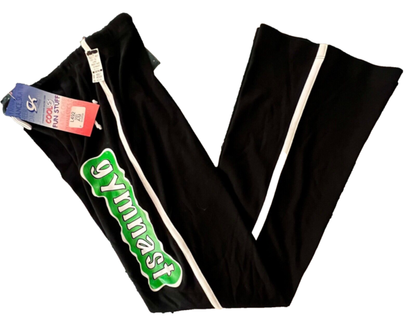 GK 'GYMNASTâ€™ GRAPHIC LADIES MEDIUM BLACK 100% COTTON CHEER LOUNGE PANTS Sz AM