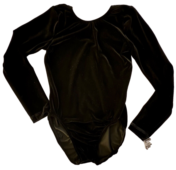 GK LgSLV LEOTARD ADULT SMALL SOLID BLACK VELVET GYMNASTICS DANCE SZ S NWT! - Image 3