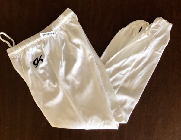 GK WHITE STIRRUPS BOYS MEDIUM COMPETITION NYLON/SPANDEX #1846 GYMNASTIC PANTS CM