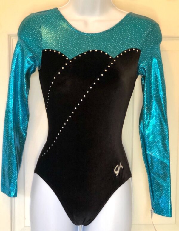 GK LgSLV BLACK VELVET ADULT X-SMALL RAINFOREST JA GYMNAST DANCE LEOTARD AXS NWT