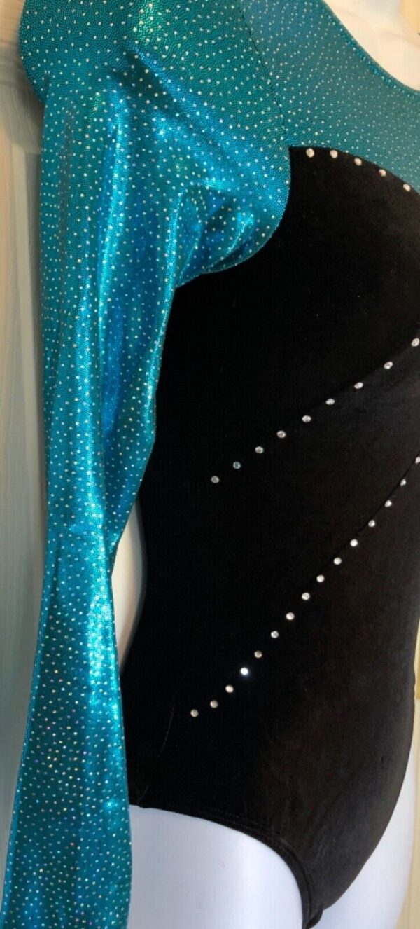 GK LgSLV BLACK VELVET ADULT X-SMALL RAINFOREST JA GYMNAST DANCE LEOTARD AXS NWT - Image 3