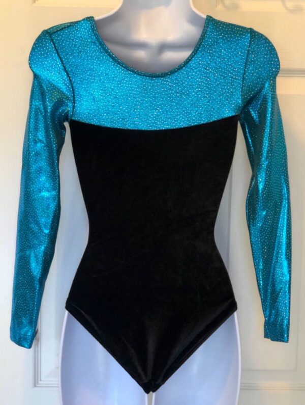 GK LgSLV BLACK VELVET ADULT X-SMALL RAINFOREST JA GYMNAST DANCE LEOTARD AXS NWT - Image 4