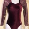 NWT ORIG $49.95 GK ELITE LgS Merlot Foil Velvet Gymnastic Dance Leotard LadiesXS