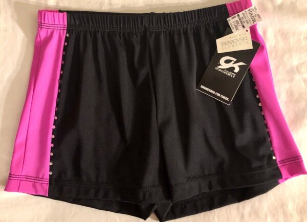 CHEER DANCE ADULT X-LARGE GK MICRO MINI JEWELED WORKOUT SHORTS PINK BLACK Sz AXL