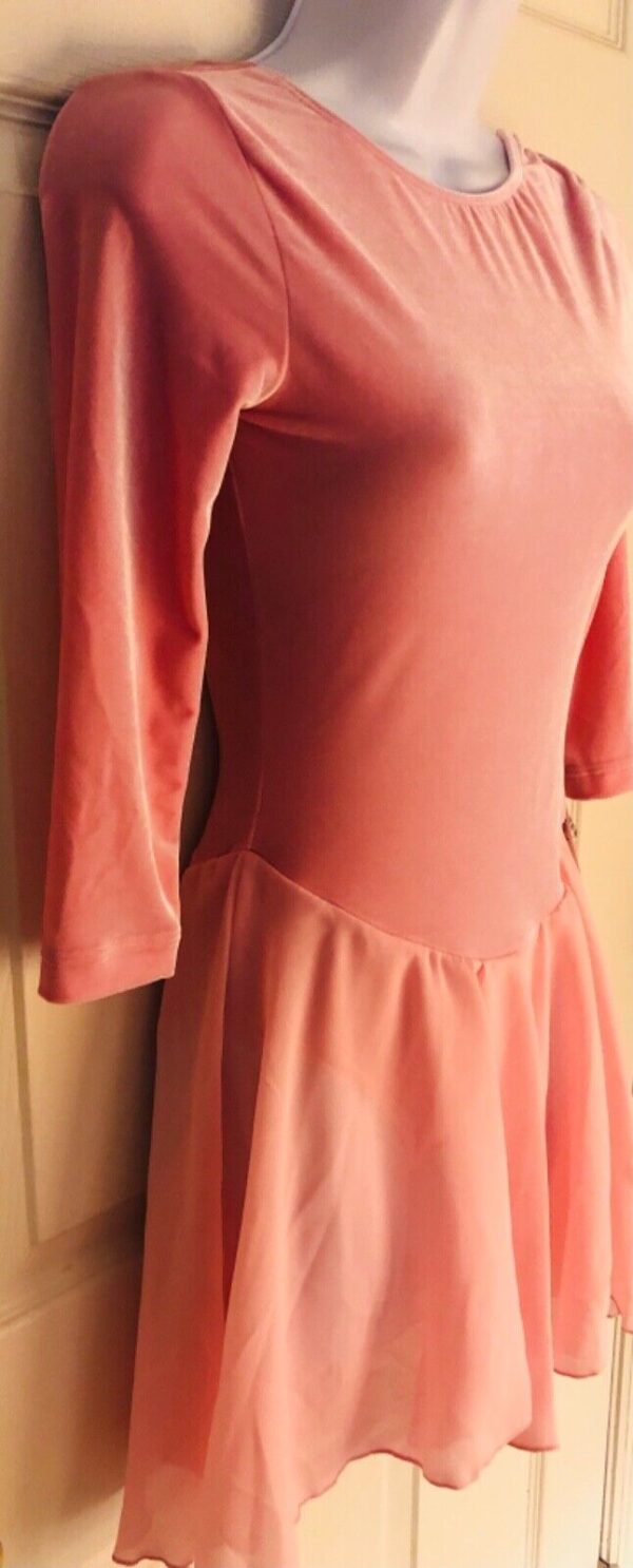 GK PINK VELVET ICE SKATE ADULT SMALL 3/4 SLV DEEP SCOOP BACK DANCE DRESS Sz AS - Image 2