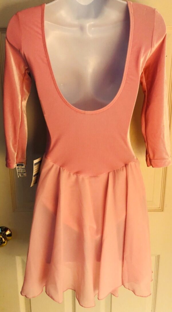 GK PINK VELVET ICE SKATE ADULT SMALL 3/4 SLV DEEP SCOOP BACK DANCE DRESS Sz AS - Image 7