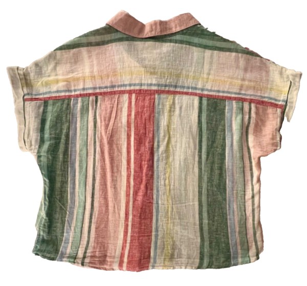 Thread & Supply Women's Medium Button Up Striped Linen Crop Top with Front Tie M - Image 8