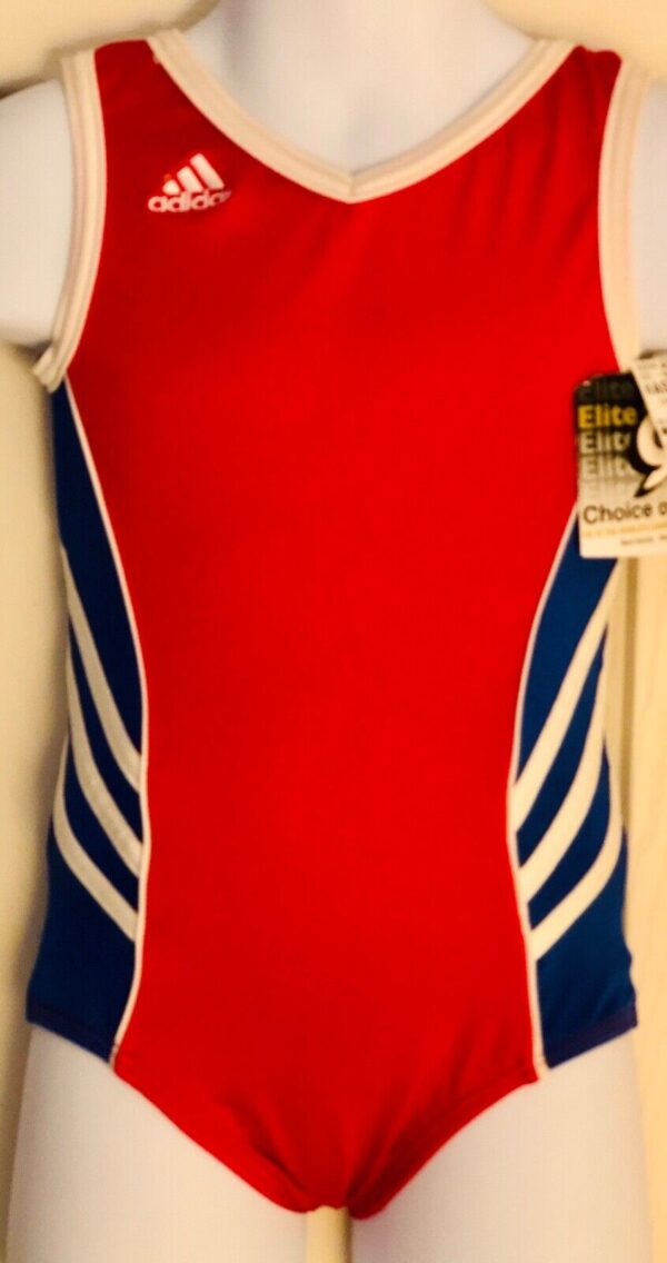 ADIDAS TANK GK CHILD X-SMALL RED BLUE N/S GYMNASTICS DANCE LEOTARD CXS NWT!