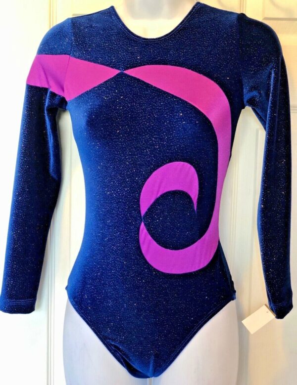 GK LgS LADIES SMALL ROYAL GLITTER VELVET AMETHYST GYMNASTIC DANCE LEOTARD AS NWT