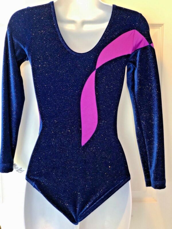 GK LgS LADIES SMALL ROYAL GLITTER VELVET AMETHYST GYMNASTIC DANCE LEOTARD AS NWT - Image 3