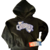 GK "CHEER" GIRLS SMALL BLACK SWEATSHIRT HOODIE BLUE SILVER METALLIC LOGO SZ S