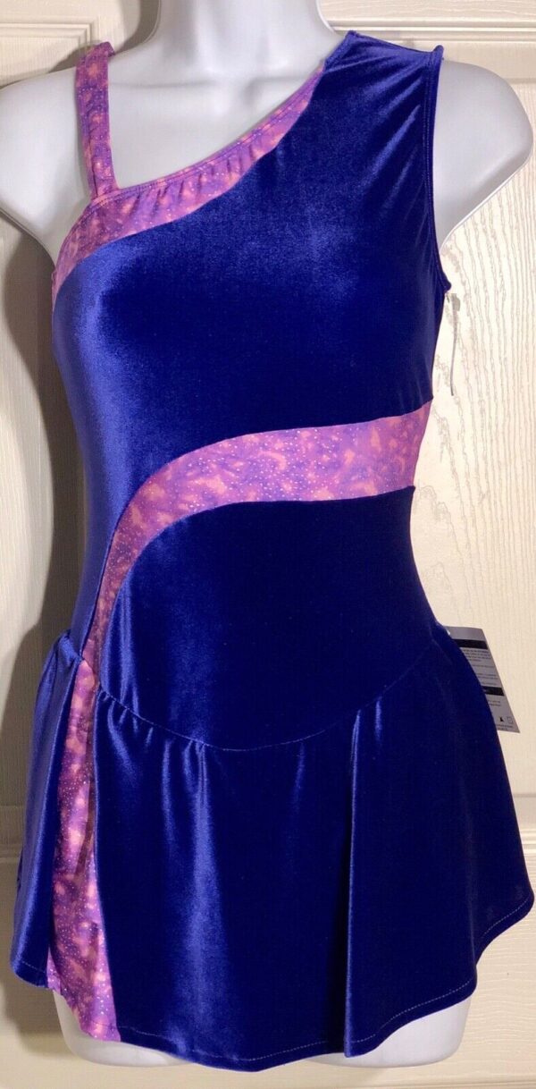 WAS $75.95 NWT! GK ELITE PURPLE VELVET ASYMMETRICAL TANK FIGURE SKATE DRESS AM