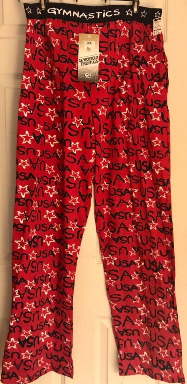 GK PJ LOUNGE PANTS LADIES X-LARGE COTTON RED USA GYMNASTICS PRINT Sz AXL NWT! - Image 2