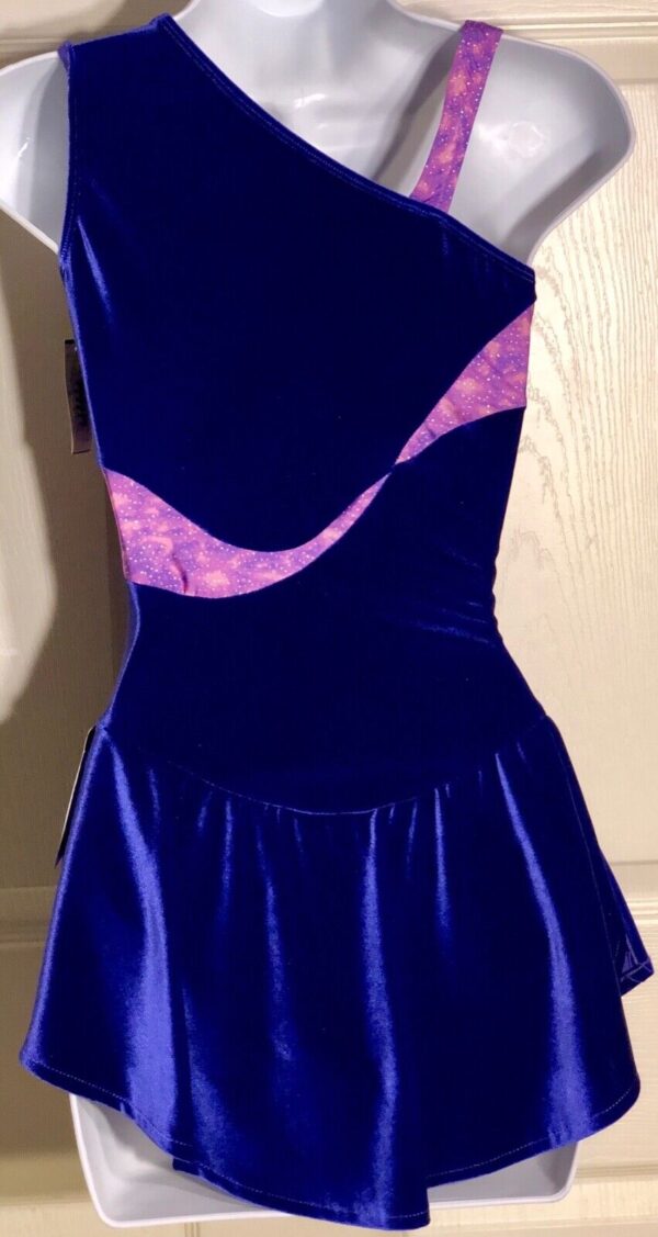 WAS $75.95 NWT! GK ELITE PURPLE VELVET ASYMMETRICAL TANK FIGURE SKATE DRESS AM - Image 2