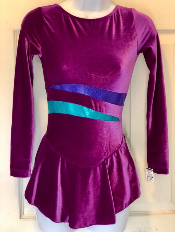 GK LgS GRAPE VELVET FIGURE SKATE ADULT X-SMALL HOLOGRAM MIDRIFF DRESS AXS NWT!