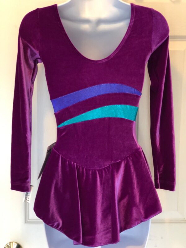 GK LgS GRAPE VELVET FIGURE SKATE ADULT X-SMALL HOLOGRAM MIDRIFF DRESS AXS NWT! - Image 3