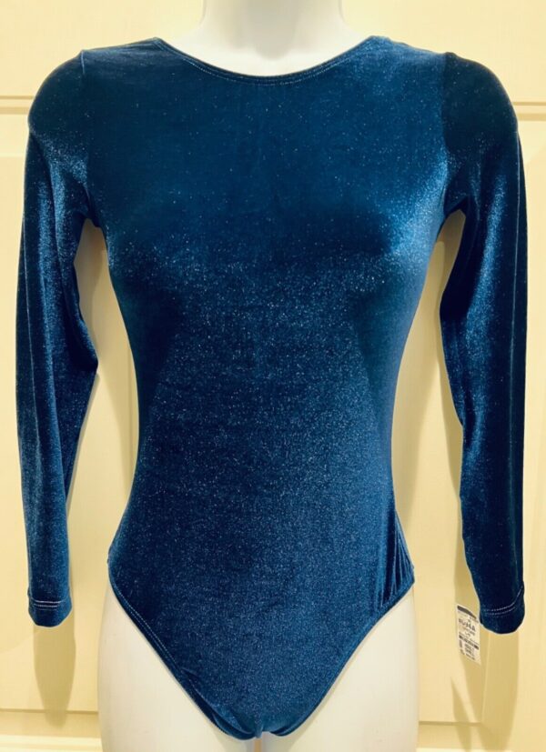 GK LgSLV  ADULT CLASSIC SMALL SOLID NAVY VELVET GYMNASTICS DANCE LEOTARD Sz AS